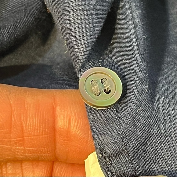 J. Crew Popover Blouse Chambrais Ruffles Small Petite - Picture 8 of 9